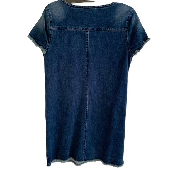 Nanette Women's Sz M Indigo Jean Embordered Dress Fringe Hem NWT - Picture 2 of 12